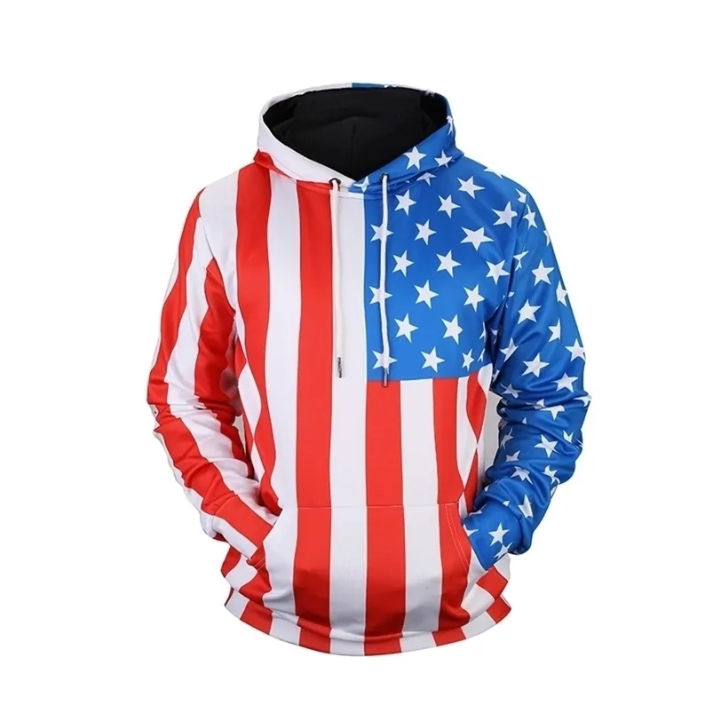 Heren Hoodies Sweatshirts Mode Capuchon Sweatshirt Heren 3D Hoodies Print Rood Wit Blauw USA Vlag Unisex Trui Herenkleding Streetwear Merk 221008