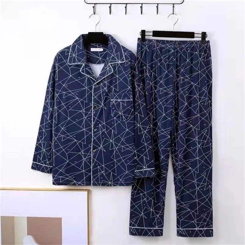 Men's Sleepwear Autumn Winter Pijama for Men Lounge Pyjamas Blue Bedgown Home Clothes Man Bedroom PJ Cotton Pajamas 221007