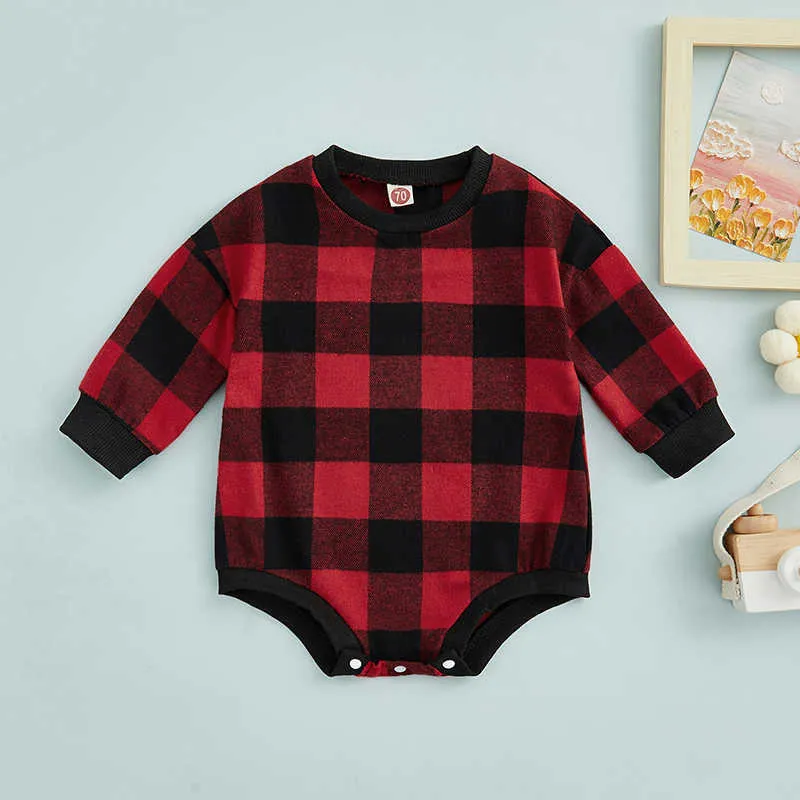 Rompers Newborn Baby Boys Girls Christmas Romper Clothes Plaid Print Long Sleeves Casual Jumpsuits Spring Autumn Clothes J220922