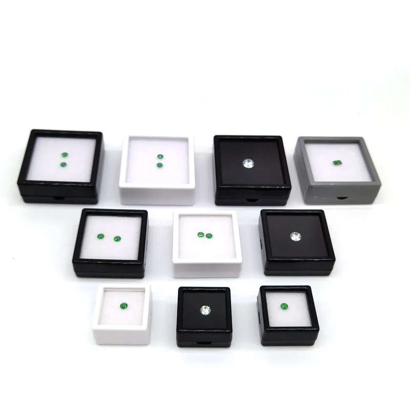 Caixa de exibição de pedras preciosas quadradas brancas pretas esponja macia almofada caixa de presente caixa de joias com diamantes soltos armazenamento de plástico