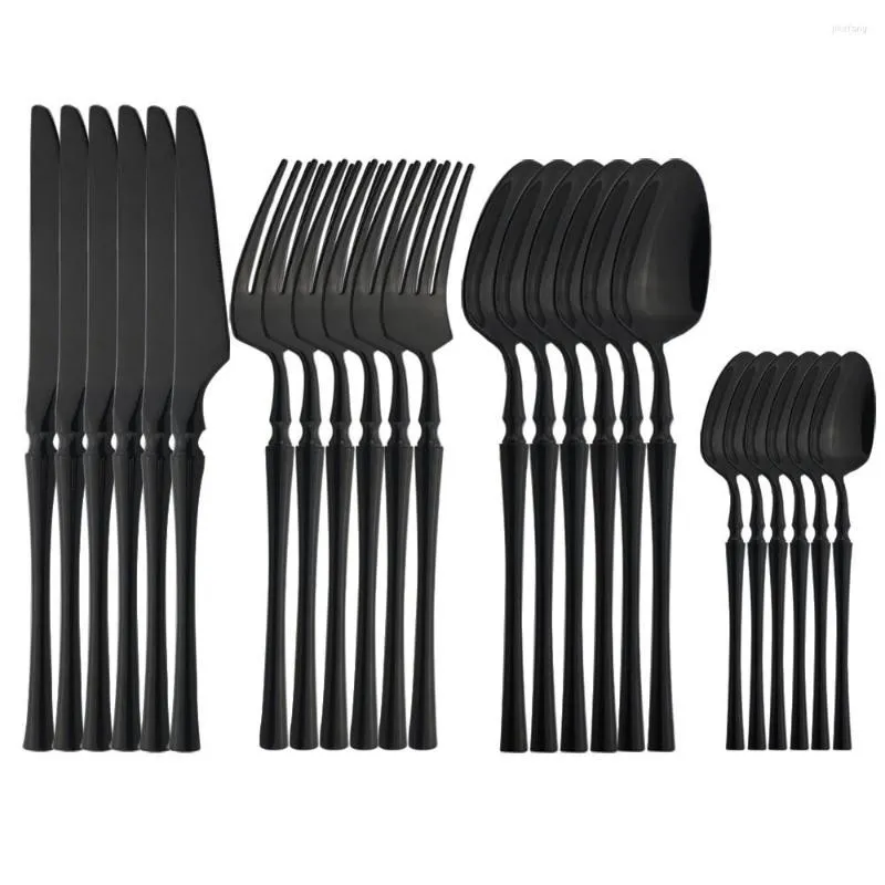 Conjuntos de utensílios de jantar 24pcs/conjunto de talheres pretos 304 Aço inoxidável Tabela de jantar Faca de capa de capa de café de cozinha de cozinha