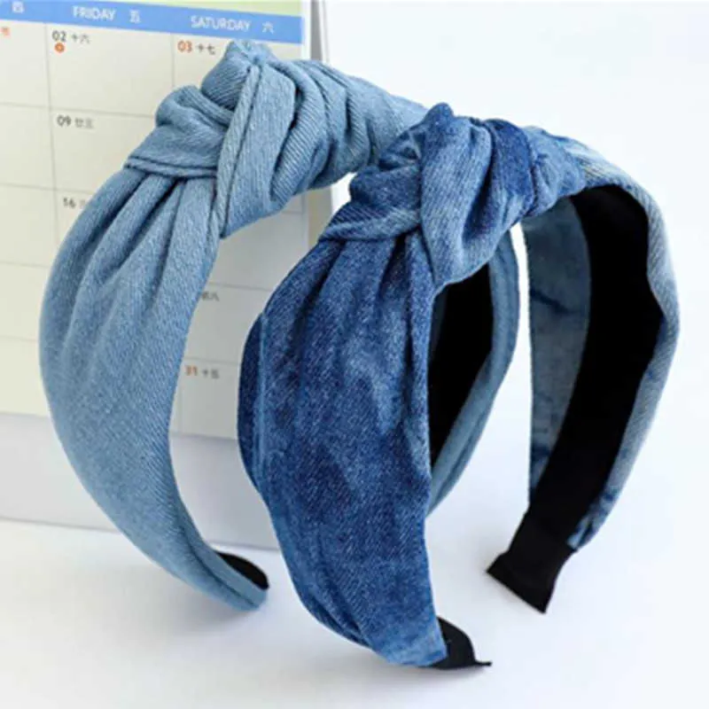 Headbands American Style Denim Knot Headband Women Outdoor Headdress Hairband Adults Dress Match Hair Ornament School Girls Head Band T221007