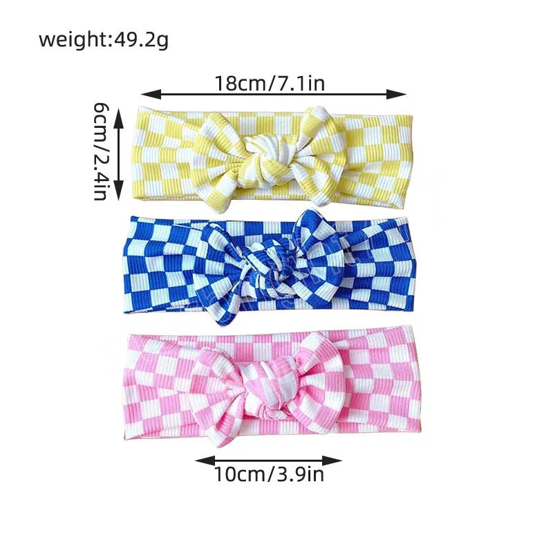 3 pièces/ensemble mignon treillis bébé bandeau pour filles fleur arcs infantile nouveau-né bandeau en Nylon doux élastique bébé cheveux accessoires