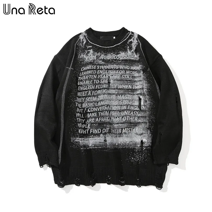 Maglioni uomo Una Reta Maglione Uomo Stampa Streetwear Abbigliamento uomo Pullover manica lunga Uomo Pull Homme Maglione paio foro allentato 221008