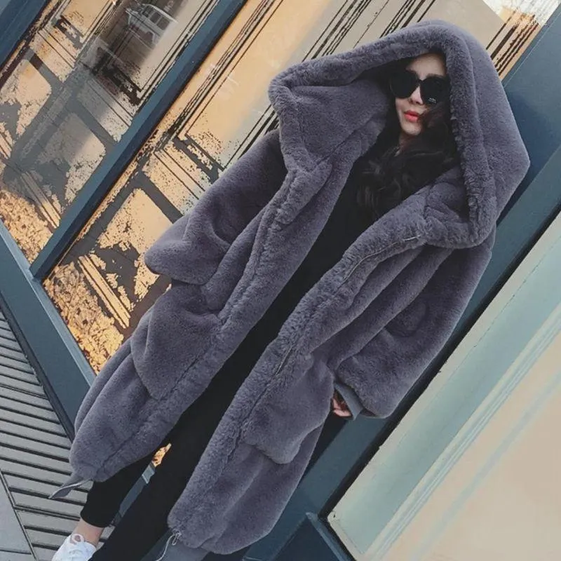 Frauen Pelz Frauen Winter Faux Jacke Stil Mode Mit Kapuze Warme Lange Mantel Kausal Lose Plus-größe Weibliche Mantel NZYD204A