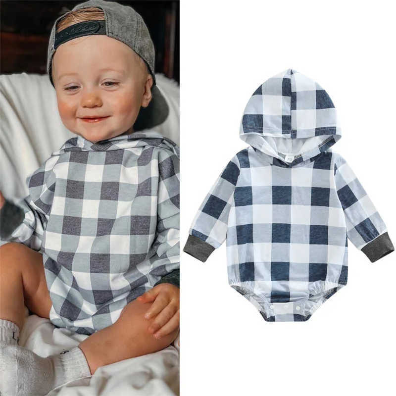 Rompers Baby Girl Boy Romper Newborn Baby Plaid Casual Long Sleeve Jumpsuit med knappstängning Spring Autumn Clothes J220922