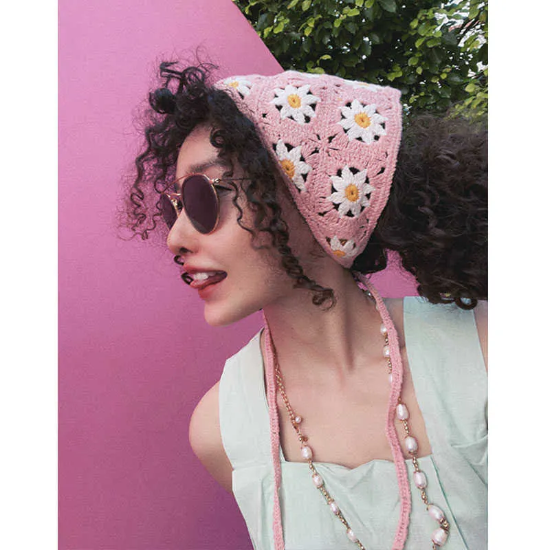 Hoofdbanden Cherry Tai Chi Daisy Y2K Triangle Hair Sjalf Gebreide hoofdband Turban Bandana Head Wrap voor haaraccessoires Huanzhi 2022 Nieuwe T221007