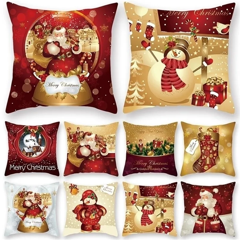 Almofado de almofada de travesseiro de Natal do Papai Noel Feliz ano 2023 Presentes de Natal para decoração de casa 45x45cm Capa de almofada Feliz Natal Ornamento 221008