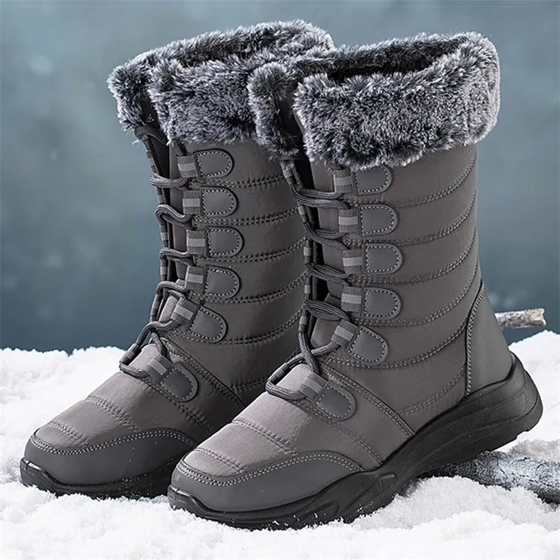 Botas de mujer 2022 invierno para nieve muy cálidas con cordones zapatos planos para mujer calzado de lujo 221007