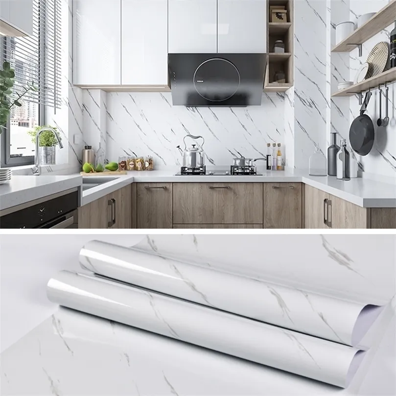 Wall Stickers PVC Tinfoil Marble Waterproof Oil Proof Sticker Kitchen Cabinet Door Countertops Selfadhesive Wallpaper For Home Decor Stickers 221008