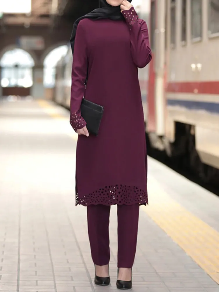 Ethnic Clothing Two Piece Sets Tops and Pant Turkey Muslim Abaya Split Dresses Ramadan Moroccan Kaftan Islamic Dress 221007