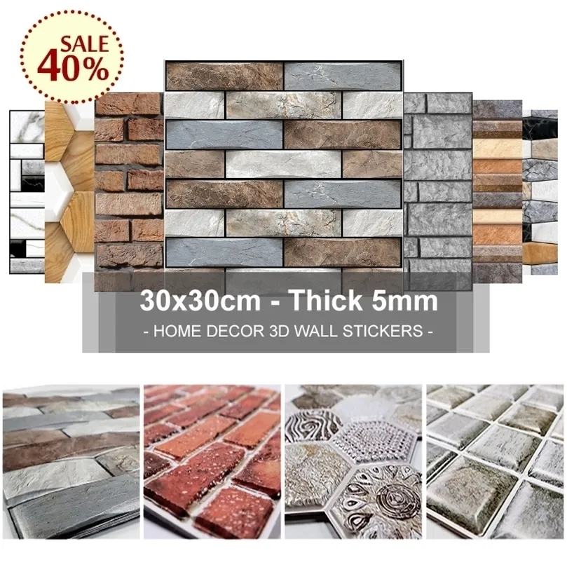 Stickers muraux Autocollants muraux 3D 30x30 cm résistant à l'eau et à l'huile ne se décolorent pas papiers peints imitation brique carrelage pierre grain pavé pour la décoration de la maison 221008