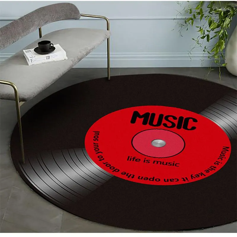 Tapis Vintage tapis rond 3D musique Record imprimé anti-dérapant paillasson tapis chaise tapis de sol pour salon chambre