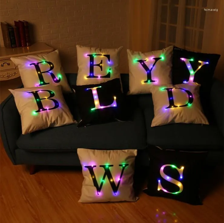 Przyjazdy poduszki domowe dekoracyjna LED Light Cover Alphabet Instalowane trzy akumulatory Sofa 5. talia