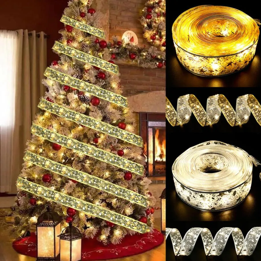 Kerstdecoratie Diy LED LIBBON LICHTEN Kerstboom ornamenten bogen stringlichten 2023 Navidad Nieuwjaar thuisfeestartikelen