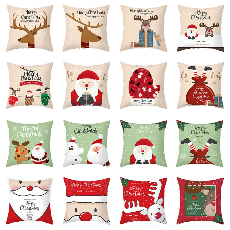 Kuddefodral täcker kuddar tryckt Merry Christmas Office Sofa Stol Home Textiles Kudde utan kudde Core Xmas Gift 40 Styles