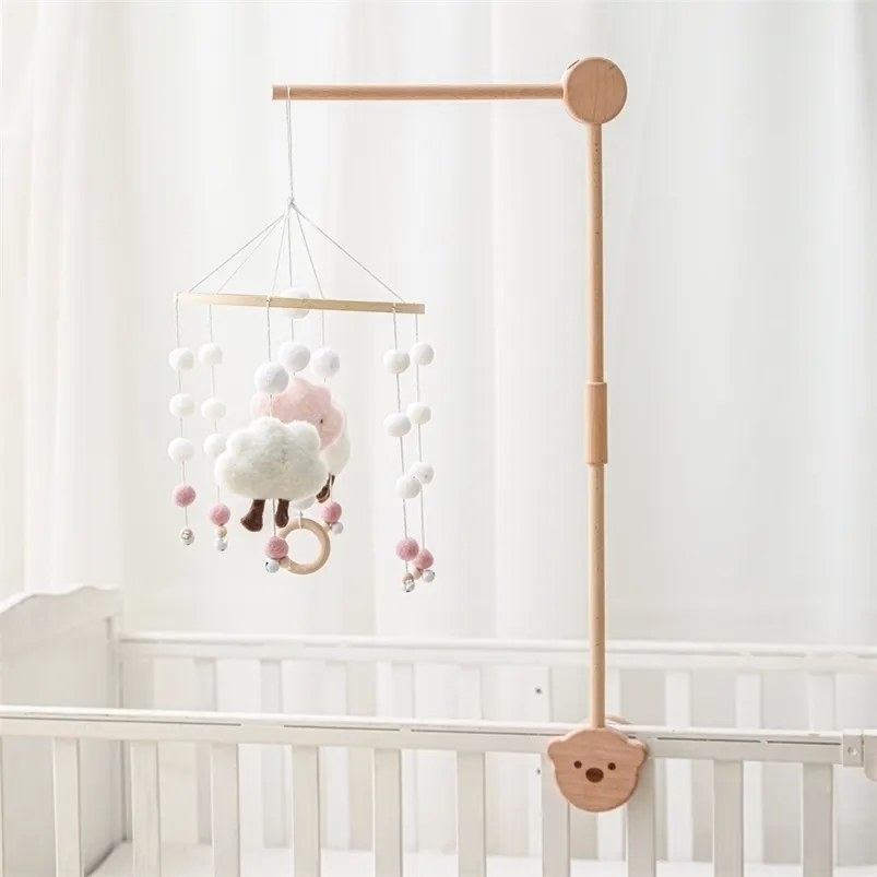 Gwaranty komórkowe drewniane drewniane łóżko wspornik kreskówki niedźwiedź szóste stojak na mobilne hanging -zabawki dekoracja ramię 221007