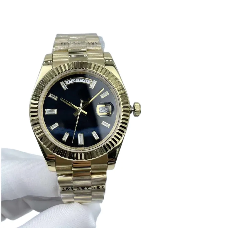 Super Factory Mens Steel Watches 40mm Diamond Set Gold Dial Fluted Bezel Ice Automatisk mekanisk rörelse Sapphire Glass President rostfria armbandsur