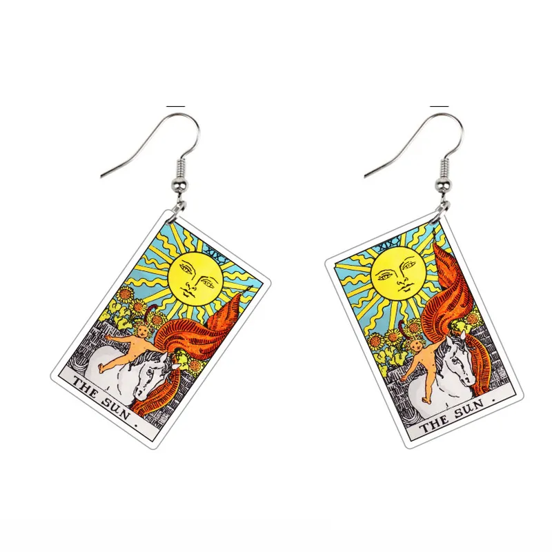 Tarot Card Dangle Earrings Acrylic Sun Moon Star And The Lovers Punk Magical Divination Crafts Fashion Jewelry Gift