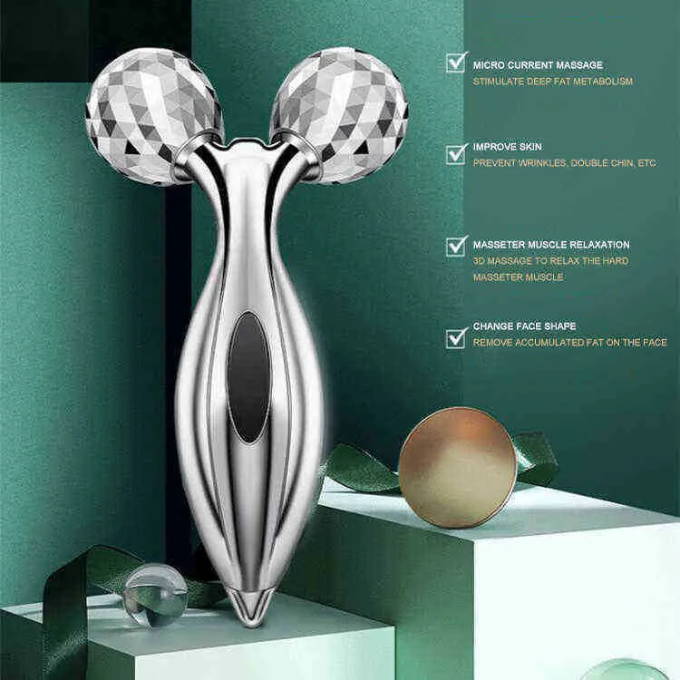 3D Roller Face Lifting Instrument Thin Massager Full Body Shape Y Wrinkle Remover Massage Skin Care Tool 220513