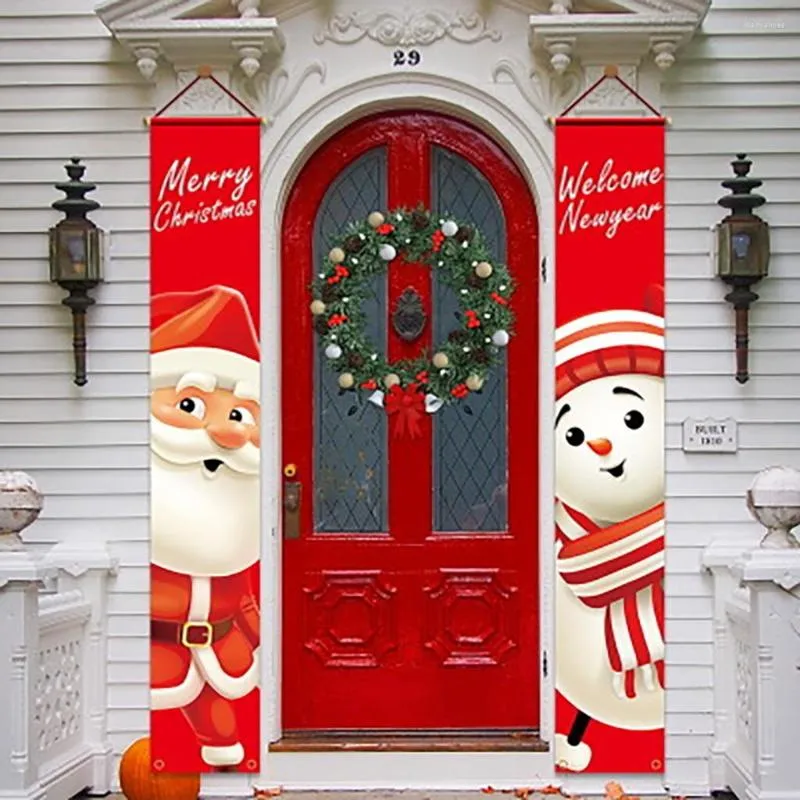 Juldekorationer veranda skylt Jultomten och snögubbe Merry hängande banners för hemmurdekoration