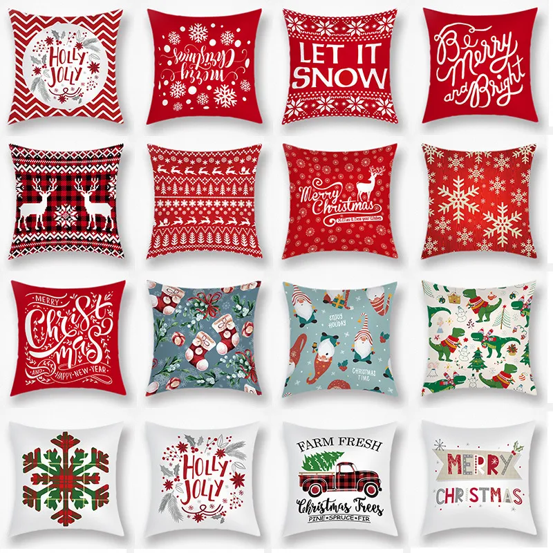 Travesseiro de flanela de 45x45cm meias de floco de neve vermelho feliz Natal Papai Noel Papai Noel Snow Man XMS Trees Elk Cushion Cushion Prophase sem travesseiro