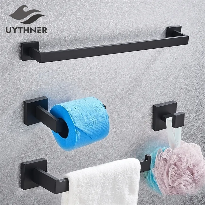 Handduk Racks badrumsmaskinvara Set Black Robe Hook Rail Bar Rack Hylla V￤vnadspapper Holder Tandborste Tillbeh￶r 221007