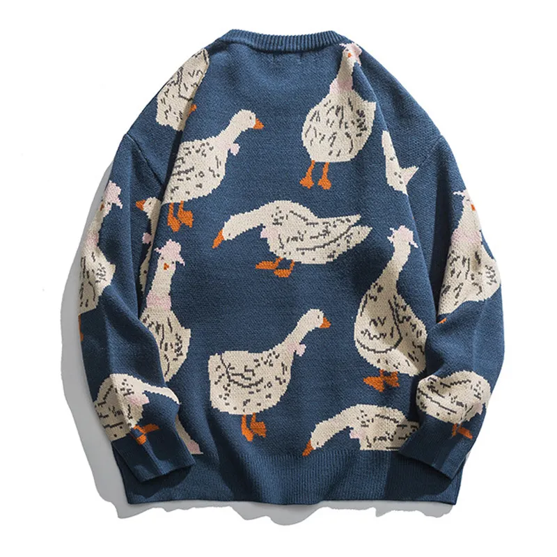 Japanese Knitted Sweater For Men Cartoon Animal Duck Goose