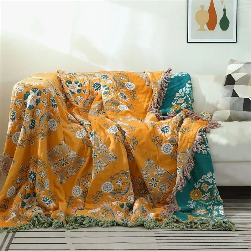 Одеяло богемия диван крышка хлопчатобумажной марли -цветочный стиль кисточка для полотенца.