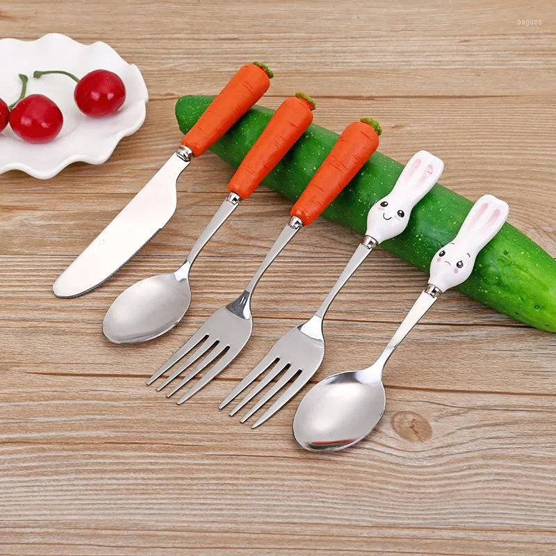 Dinnerware Sets Stainless Steel Cutlery Set Grade Children Meal Spoon Cute Handle Baby Feeding Fork Dessert Coffee Table Supplies TSLM1