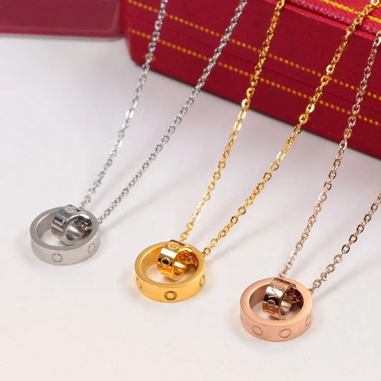 new fashion necklace jewelry men women double ring full bore two rows of drill necklaces octagonal screw cap love necklace couple gift