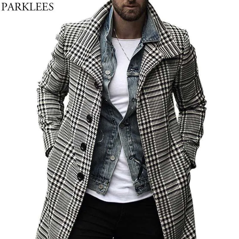 Men's Fur Faux Fur Mens Fashion Plaid Checked Trench Coat Brand Slim Fit Streetwear Overcoat Single Breasted Outwear Windbreaker Manteau Homme T221007