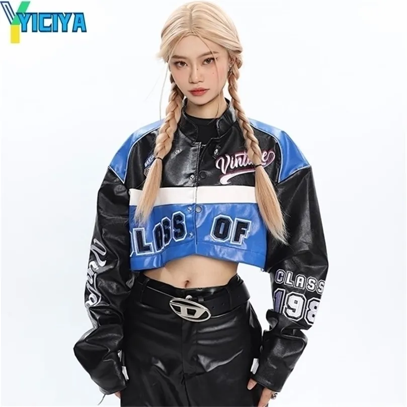 Womens Jackets YICIYA Bomber Woman Varsity Jacket Detachable Black Oversize Racing Motorcycle Leather Baseball Jacket Long Sleeves Coat Tops 221007