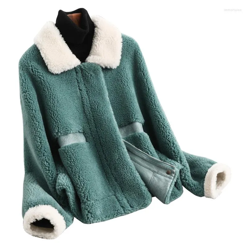 女性の毛皮2022天然羊のせん断コート女性ファッションウィンタージャケット女性温かい本物のウールシアリングコートオーバーコートxq108