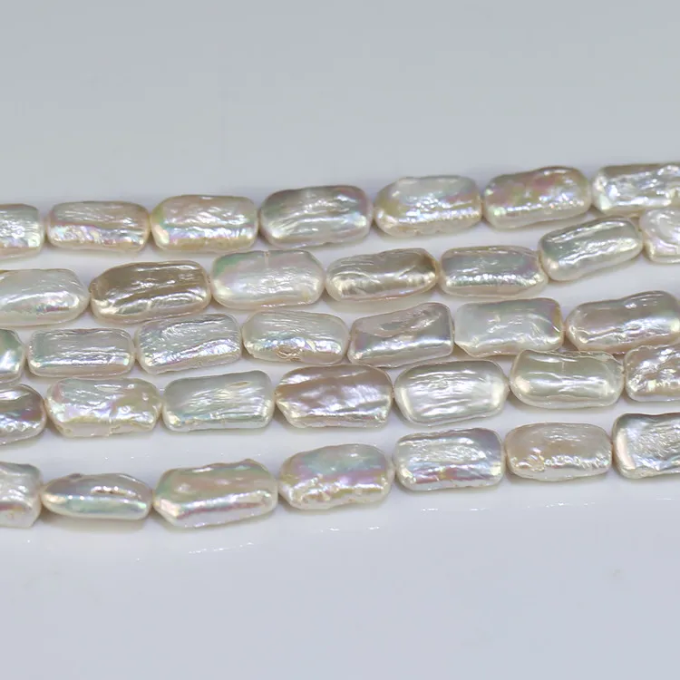 Baroque White Color Special Shaped Pearl Strand 9-15mm rectangle long shape fresh water pearl beads
