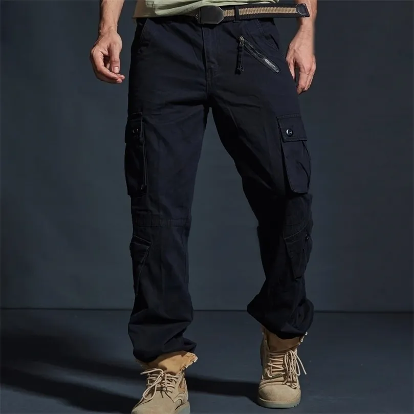 Męskie spodnie swobodni mężczyźni spodnie spodnie stały kolor w stylu Japonii multi kieszenie na luźne kostki spośród powiązanych z noszeniem do codziennego zużycia 221007