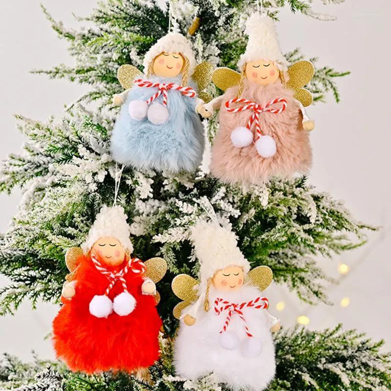 Juldekorationer Handgjorda hantverk Plush Bow Angel Girl Doll Pendant Tree Hanging Ornament Year Xmas Gift Toy