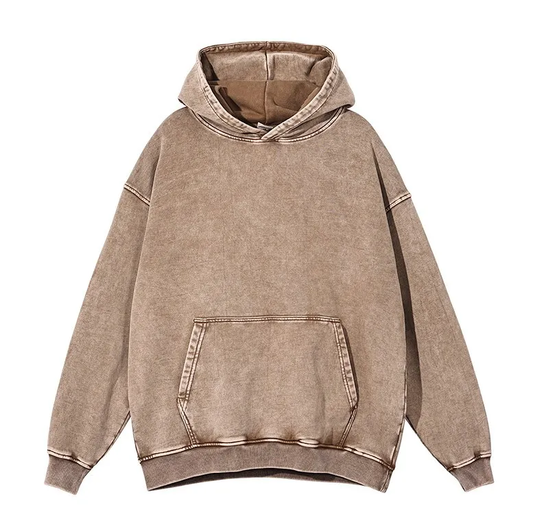 High Street Hoodie Sweatshirt Vintage Cotton Loose Solid Color
