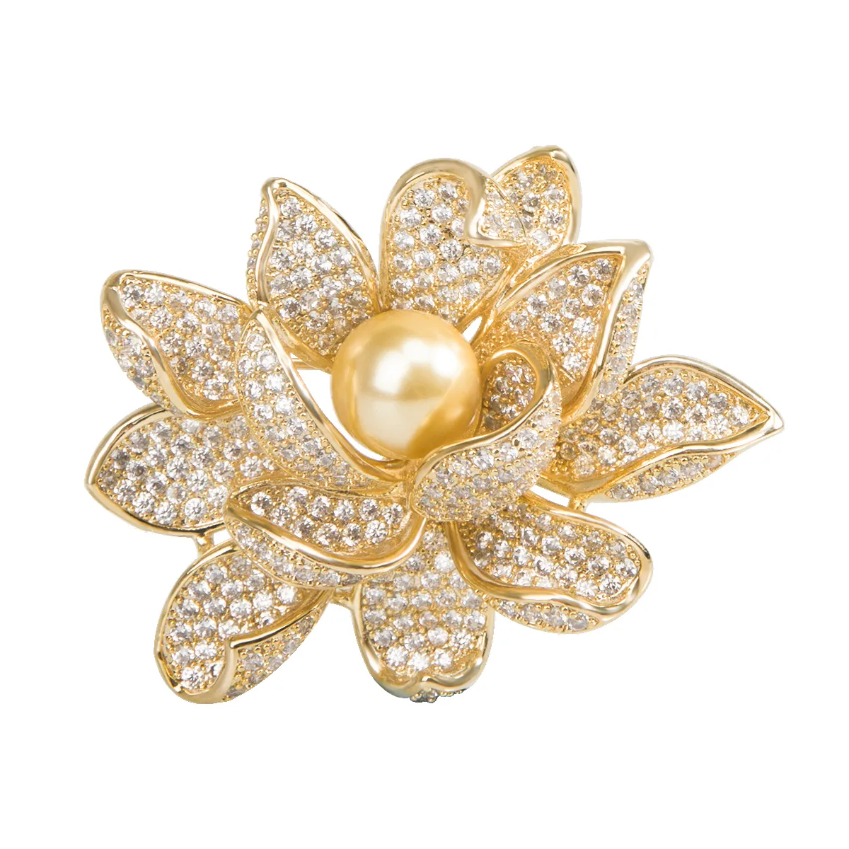 Élégantes broches en perles de Lotus plaquées or pour femmes incrustées de Zircons fleur classique Corsage broche accessoires cadeau d'anniversaire