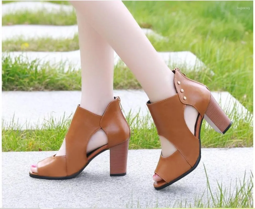 Sandals Women Fashion Simple Summer Leather Shoes And Open Toes Comfortable Low Women's Sexy Back