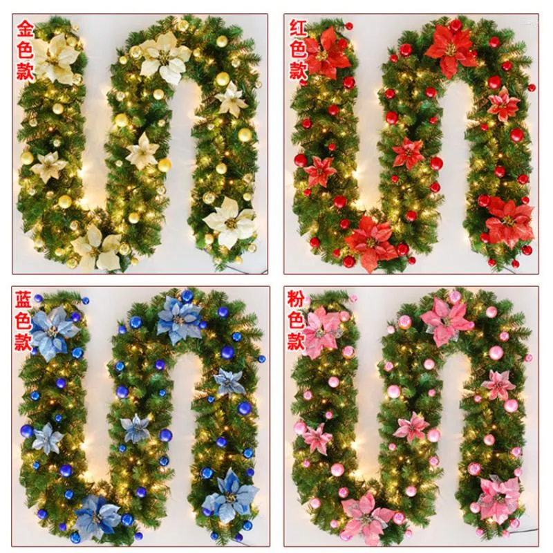 Kerstdecoraties Rattan krans 2.7m LED LICHT GARLAND Decoratieve bloem kunstmatige kerstboombannebanners Party Decoratie