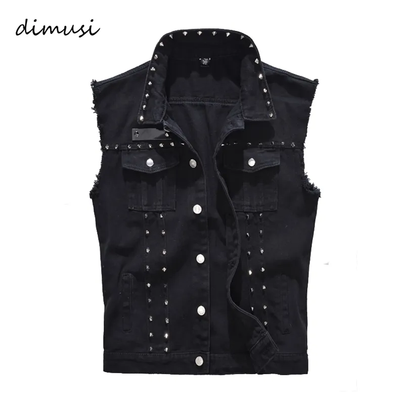 Gilets pour hommes DIMUSI Printemps Automne Hommes Vintage Denim Jeans Mâle Noir Vestes sans manches Hommes Rivet Trou Gilets 5XL TA338 221008