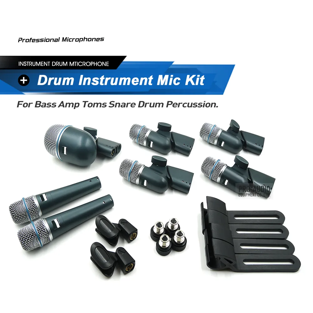 Professionell 7 -del Beta Percussion Instrument Microphone BetAdmk7 Drum Kit Mic för basförstärkare Tom Snare Trumma med bärande fall