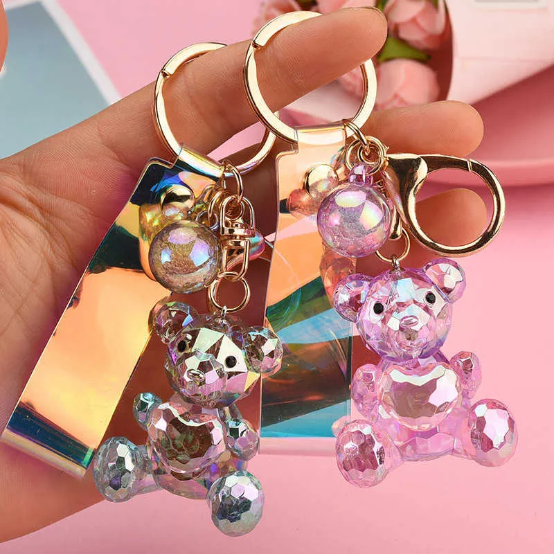 Car Acrylic Symphony Faceted Bear chain Heart Leather String Bag Pendant Female Women Accessories Key Holder 1008