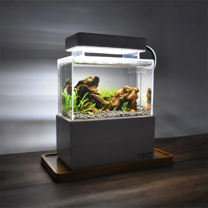 Aquariums Mini Betta Fish Tank Desktop Marine Aquaponic Aquarium Fishes Bowl With Water Filter LED Light USB Air Pump Portable Decorations 2201007