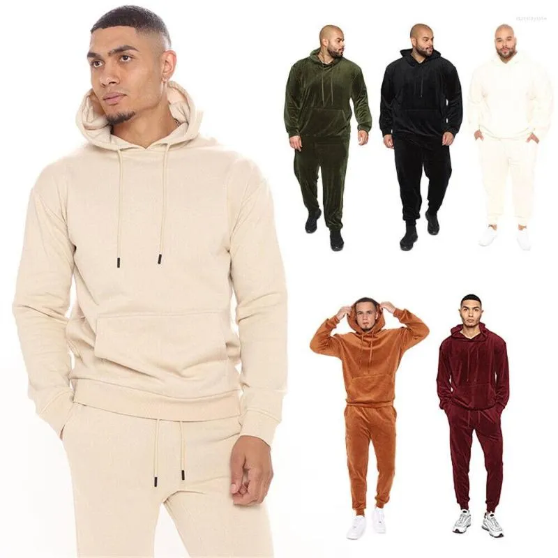 Men's Tracksuits Mens Velvet Tracksuit 2 Piece Casual Pant Sweater Sweatsuit Sport Sweatshirt Set