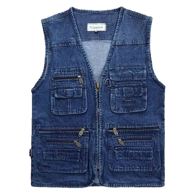 Gilet da uomo di grandi dimensioni con scollo a V classico multi denim da lavoro gilet casual solido da uomo con molte tasche giacca senza maniche da pesca 221008