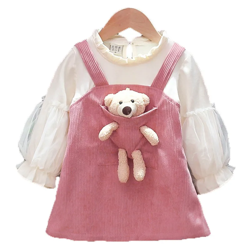 女の子の秋のドレス子供服冬の新コーデュロイプリンセスドレス 2 個子供服の女の赤ちゃんのドレス