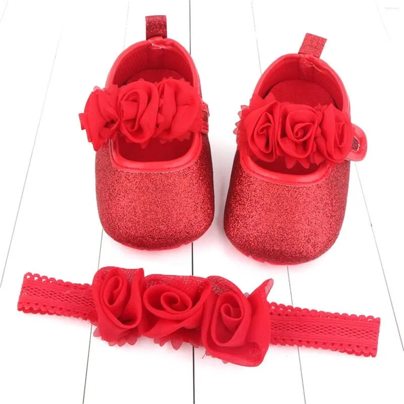 First Walkers 2022 Bowknot Sequins Baby Girls Shoes Infant Born Princess Hairband Girl Birthday Party
