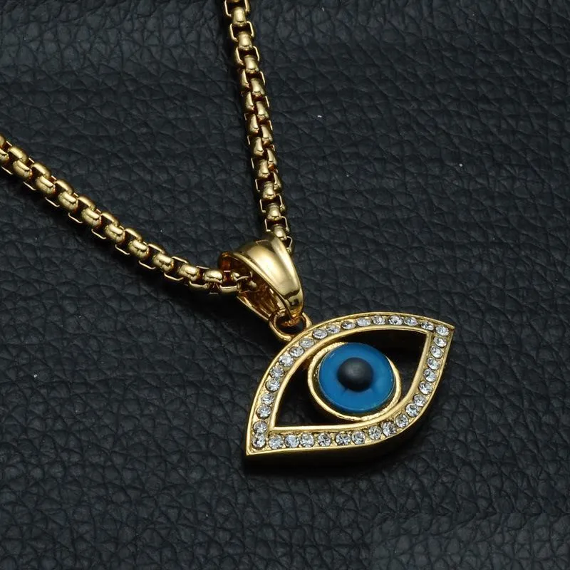 Pendant Necklaces Hip Hop Stainless Steel Bling Iced Out Evil Eye Necklaces Pendants Ip Gold Filled Natural Stone Necklace For Men Dhxjy